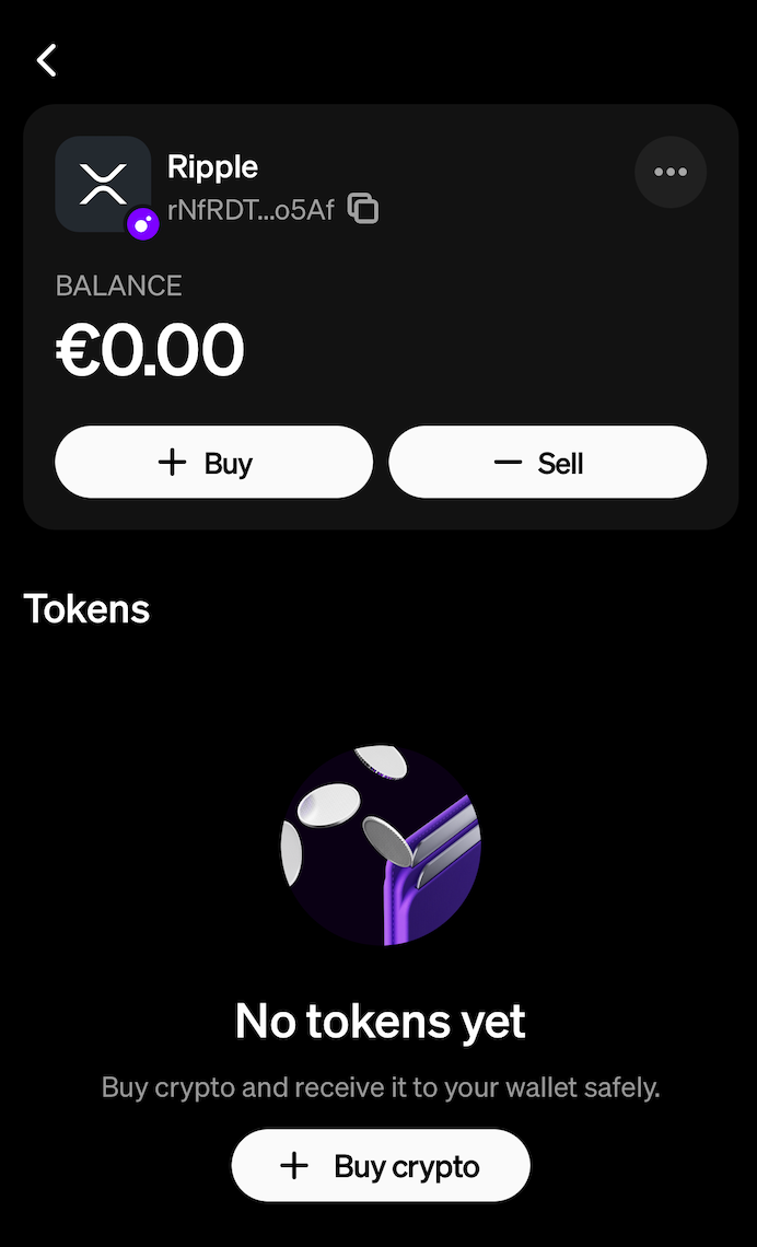 A screenshot of the XRP wallet in the MoonPay app